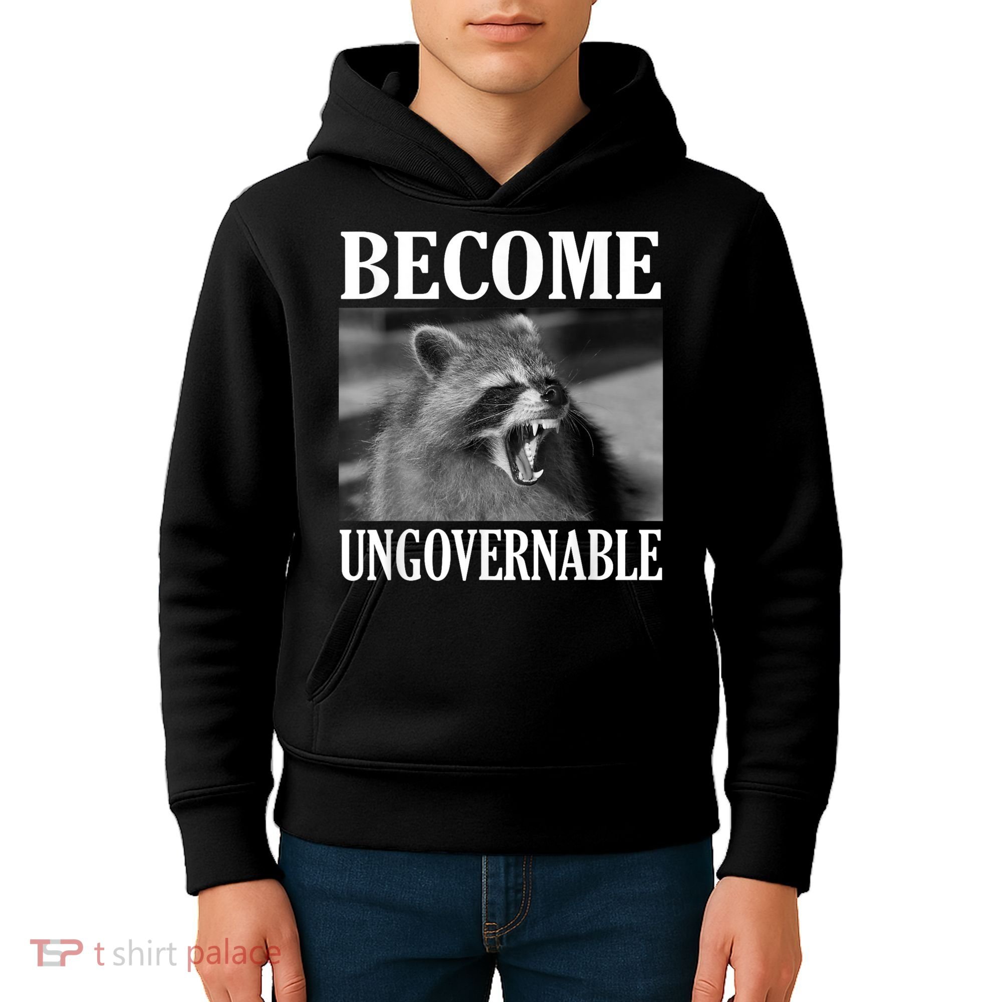Become Ungovernable Funny Raccoon Face Meme Kids Hoodie