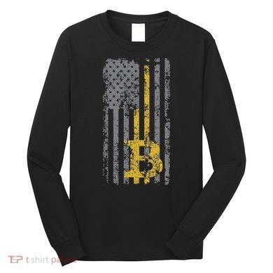 Bitcoin Usa Flag Distressed Digital Currency Lover Long Sleeve Shirt