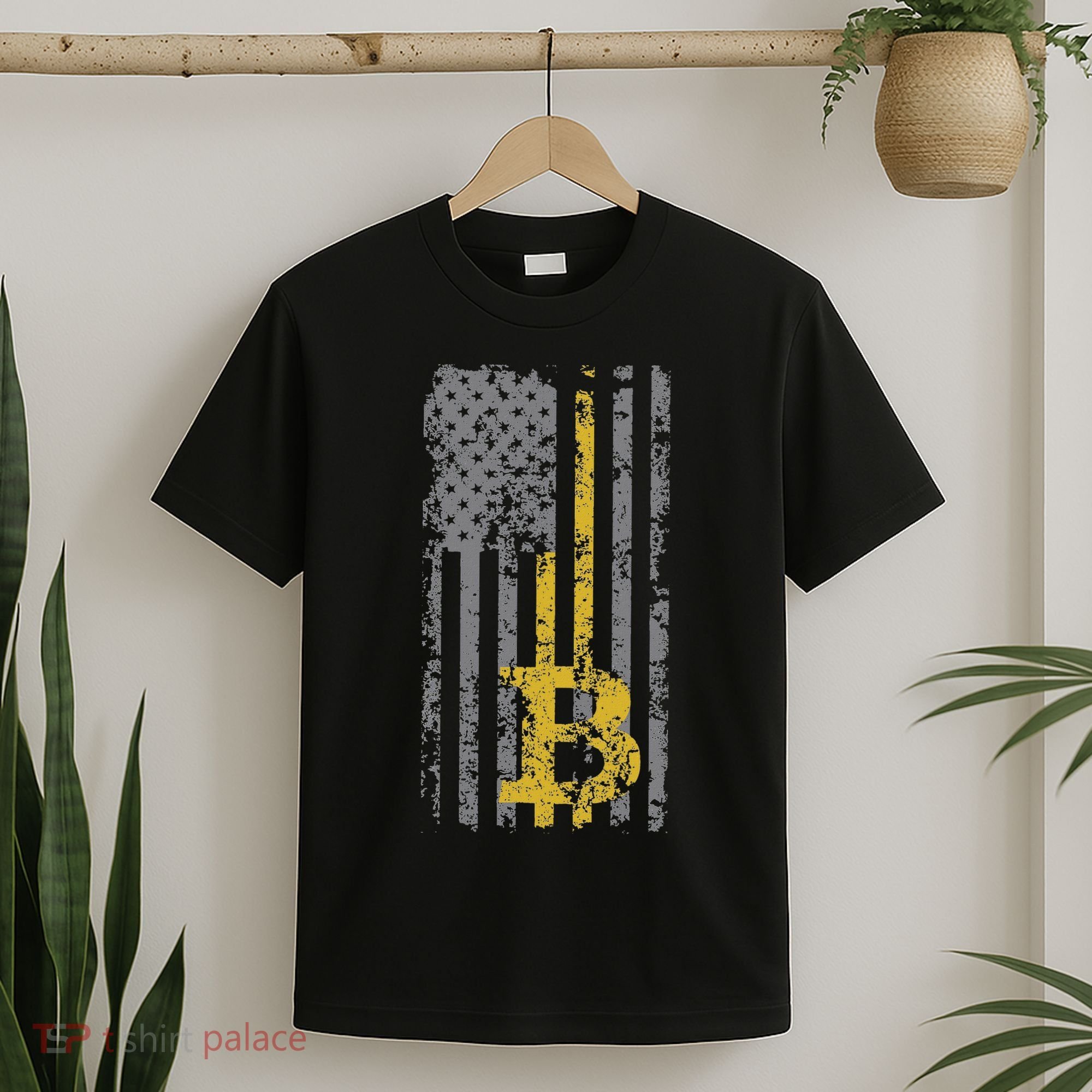 Bitcoin Usa Flag Distressed Digital Currency Lover T-Shirt