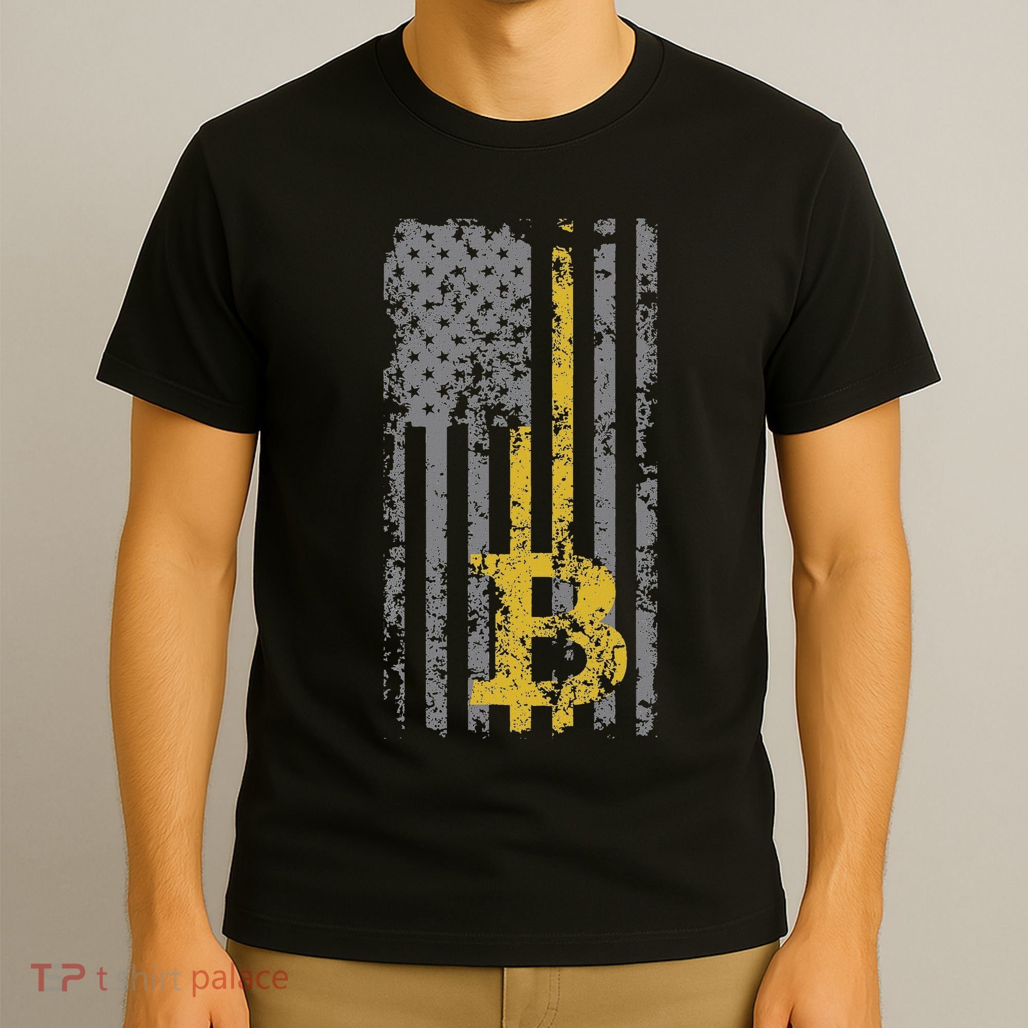 Bitcoin Usa Flag Distressed Digital Currency Lover T-Shirt