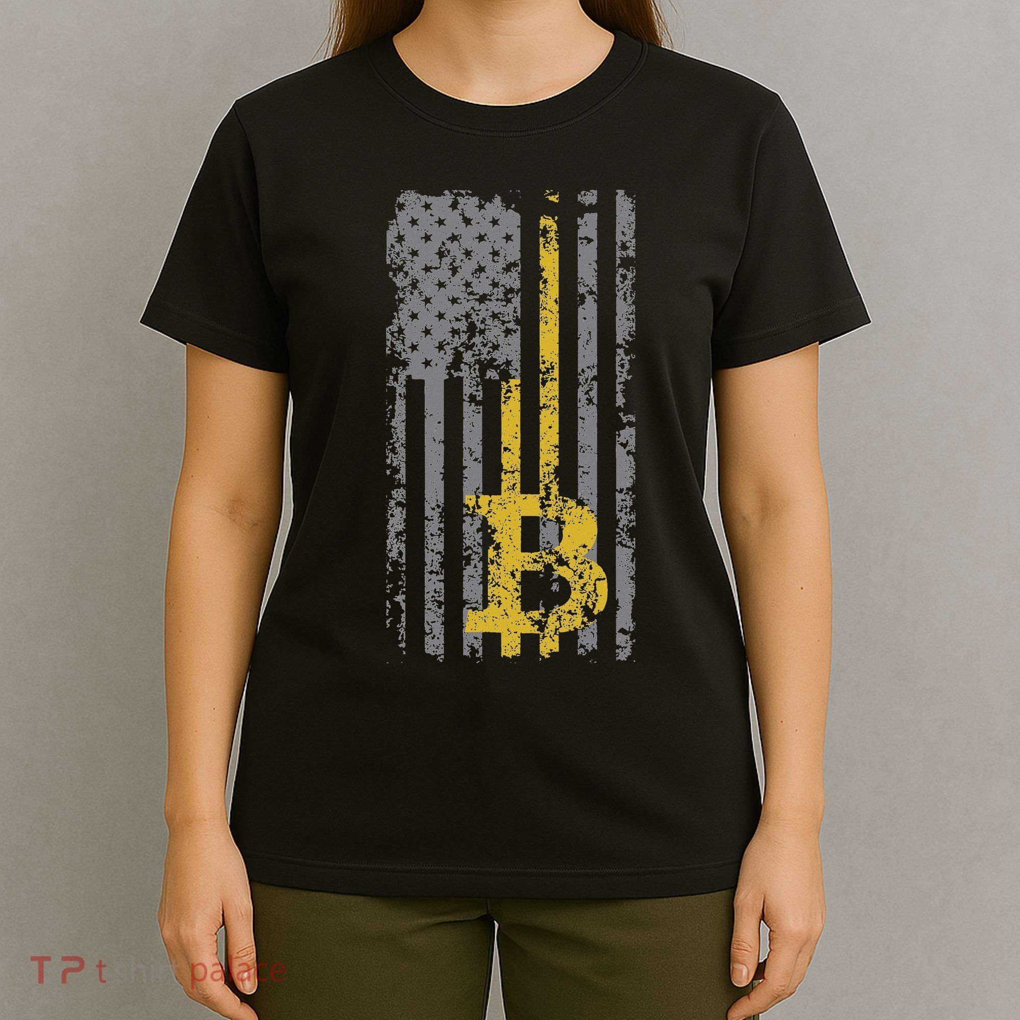 Bitcoin Usa Flag Distressed Digital Currency Lover T-Shirt