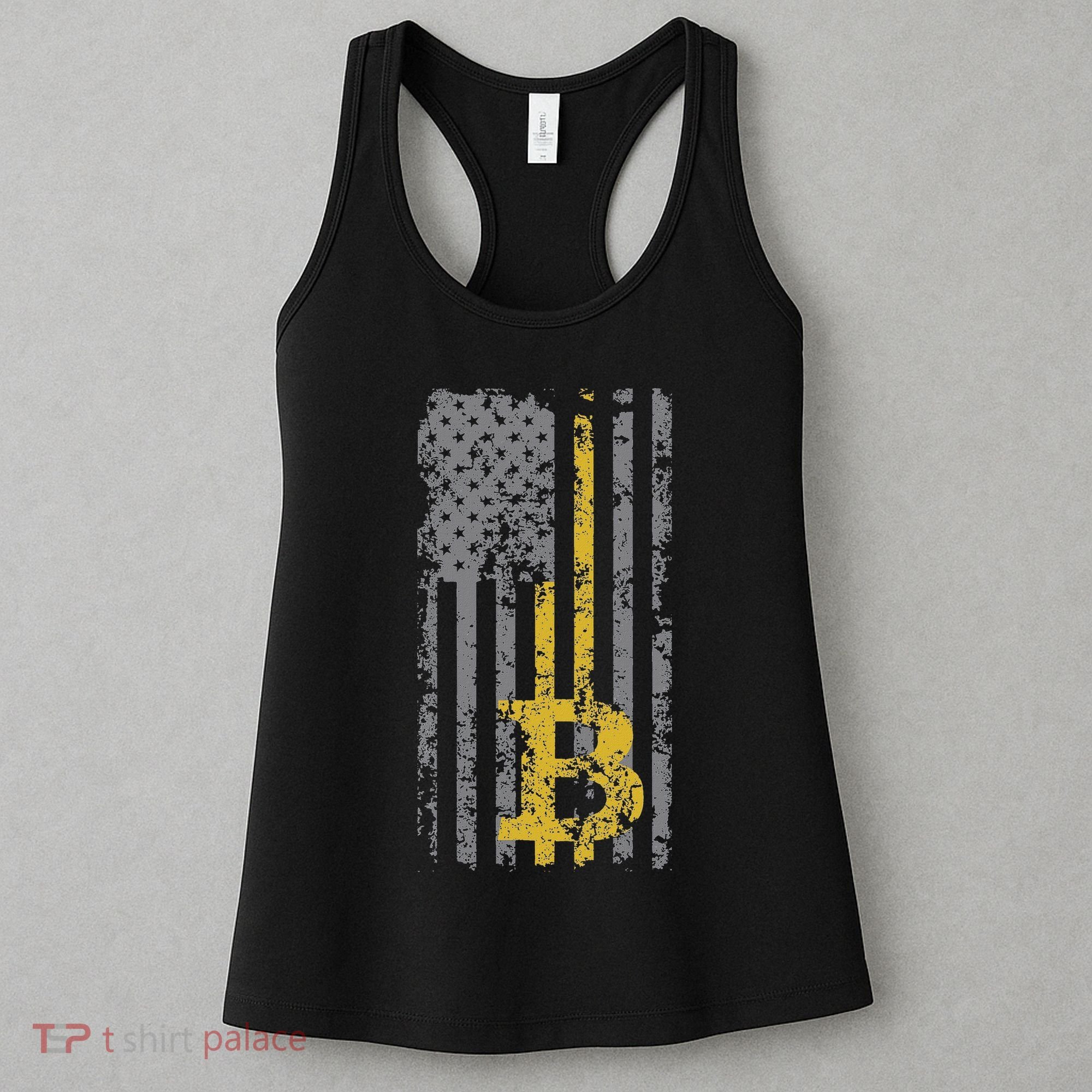 Bitcoin Usa Flag Distressed Digital Currency Lover Women's Tank Top