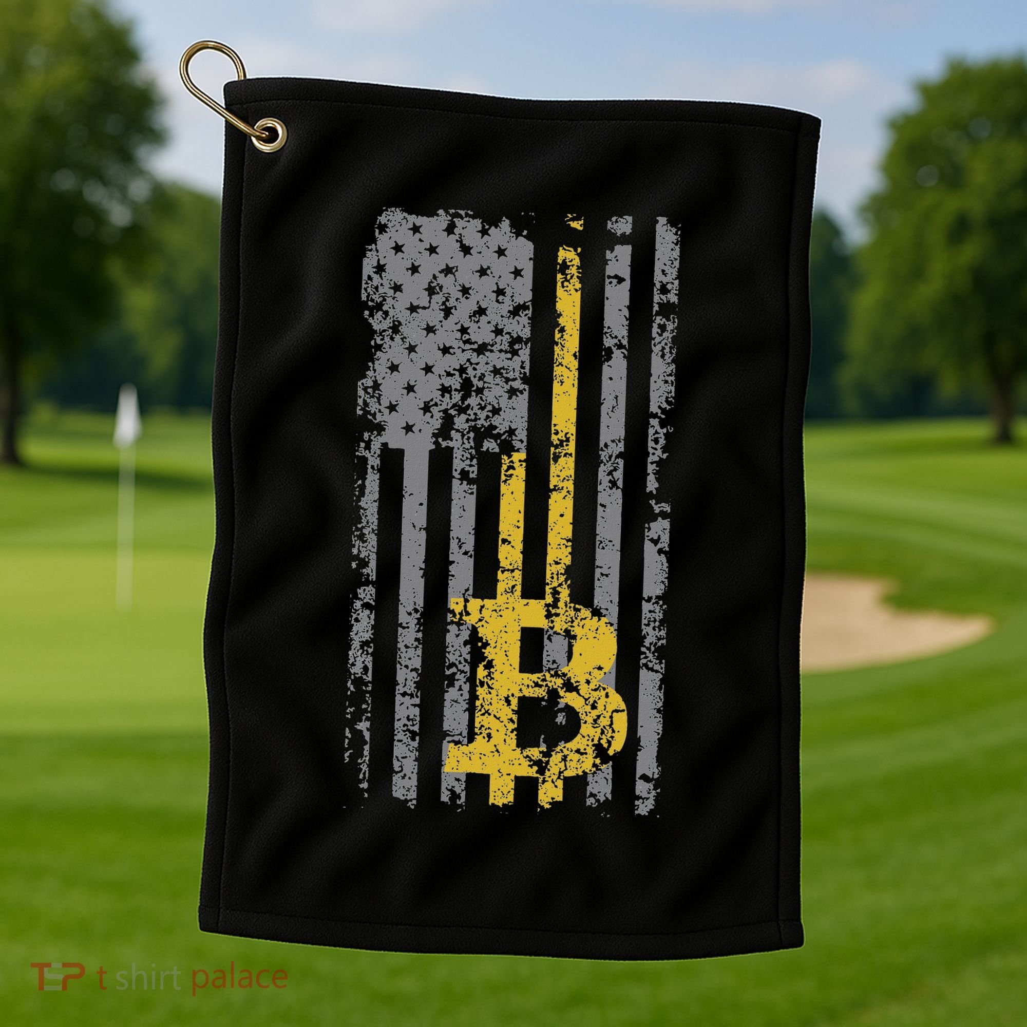 Bitcoin Usa Flag Distressed Digital Currency Lover Golf Towel