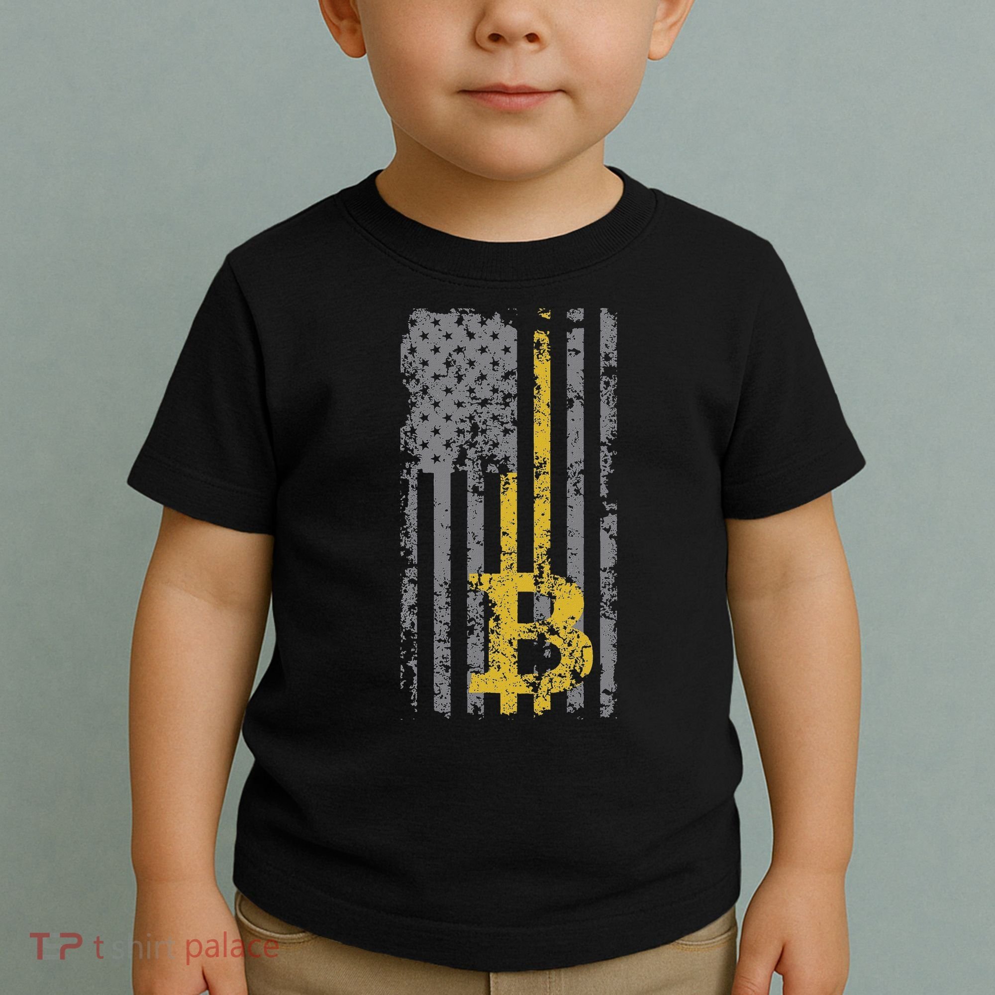 Bitcoin Usa Flag Distressed Digital Currency Lover Toddler T-Shirt
