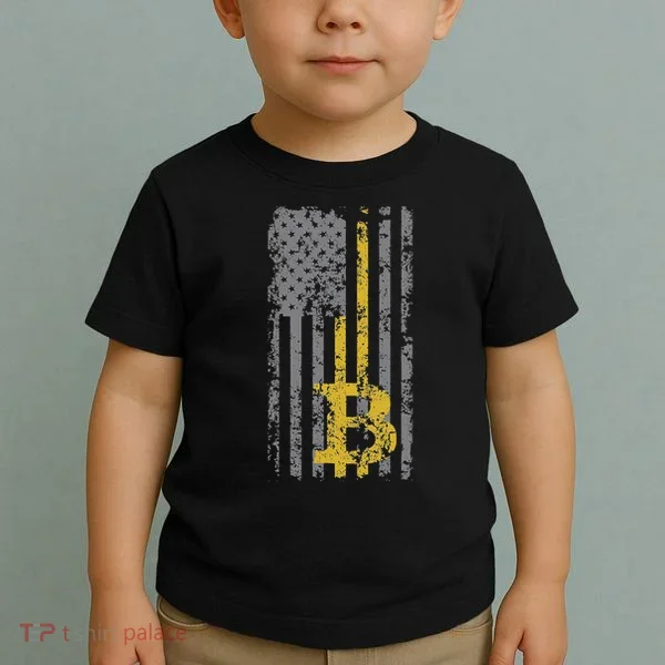 Bitcoin Usa Flag Distressed Digital Currency Lover Toddler T-Shirt