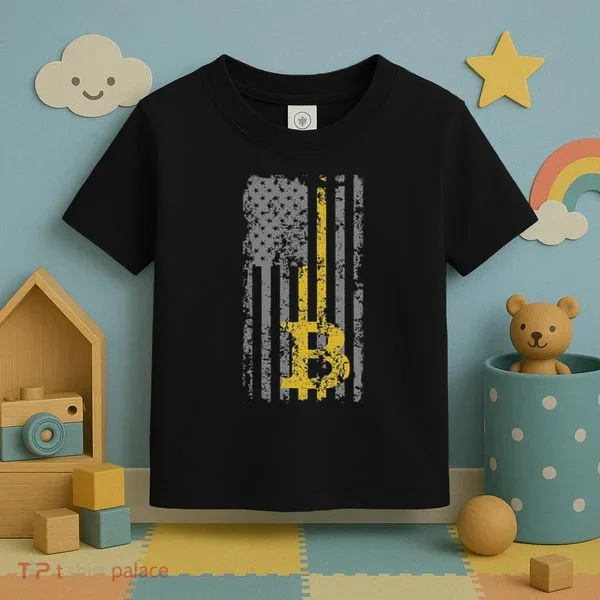Bitcoin Usa Flag Distressed Digital Currency Lover Toddler T-Shirt