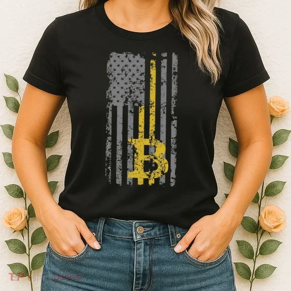 Bitcoin Usa Flag Distressed Digital Currency Lover Women's T-Shirt