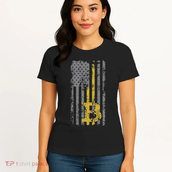 Bitcoin Usa Flag Distressed Digital Currency Lover Women's T-Shirt