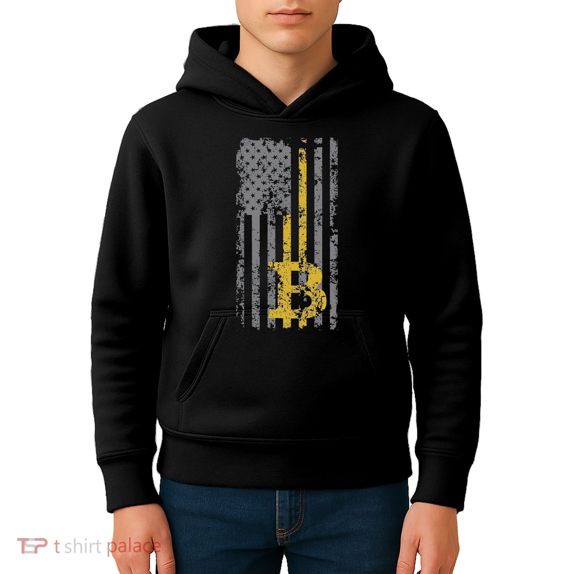 Bitcoin Usa Flag Distressed Digital Currency Lover Kids Hoodie