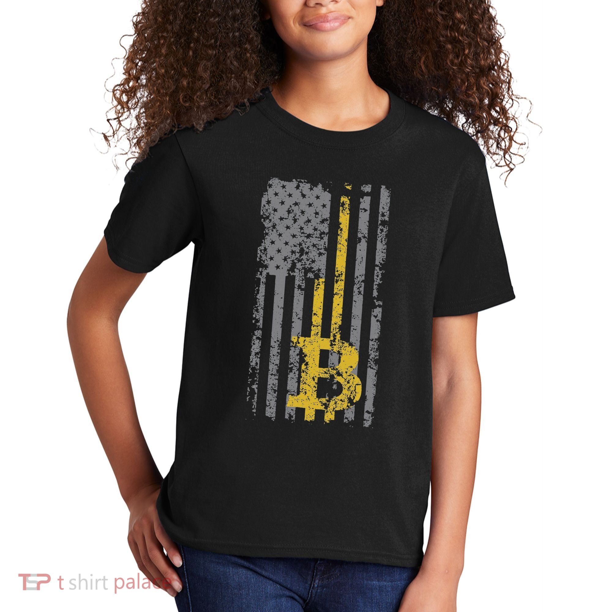 Bitcoin Usa Flag Distressed Digital Currency Lover Kids T-Shirt