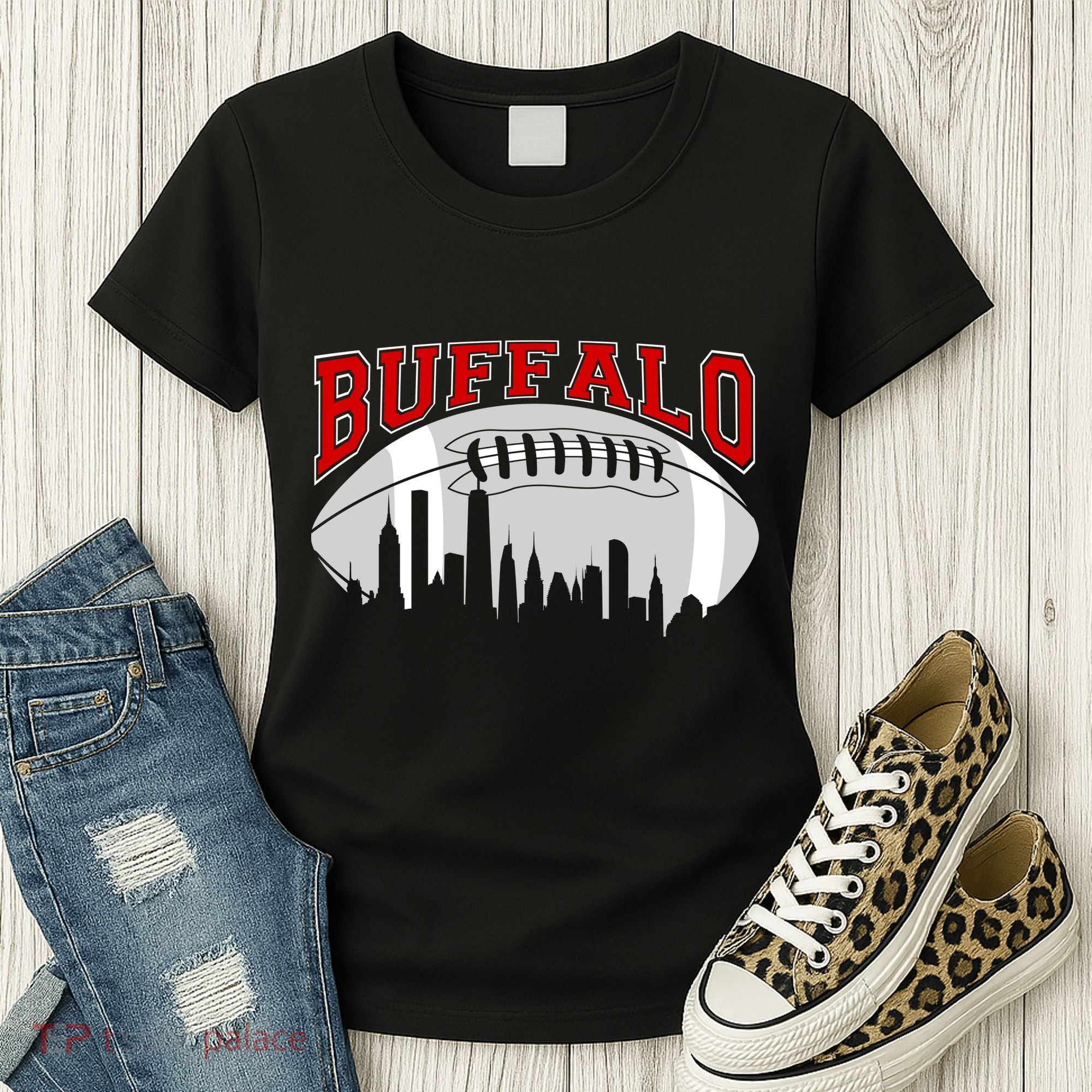 Buffalo Football Fan City Skyline Women's T-Shirt