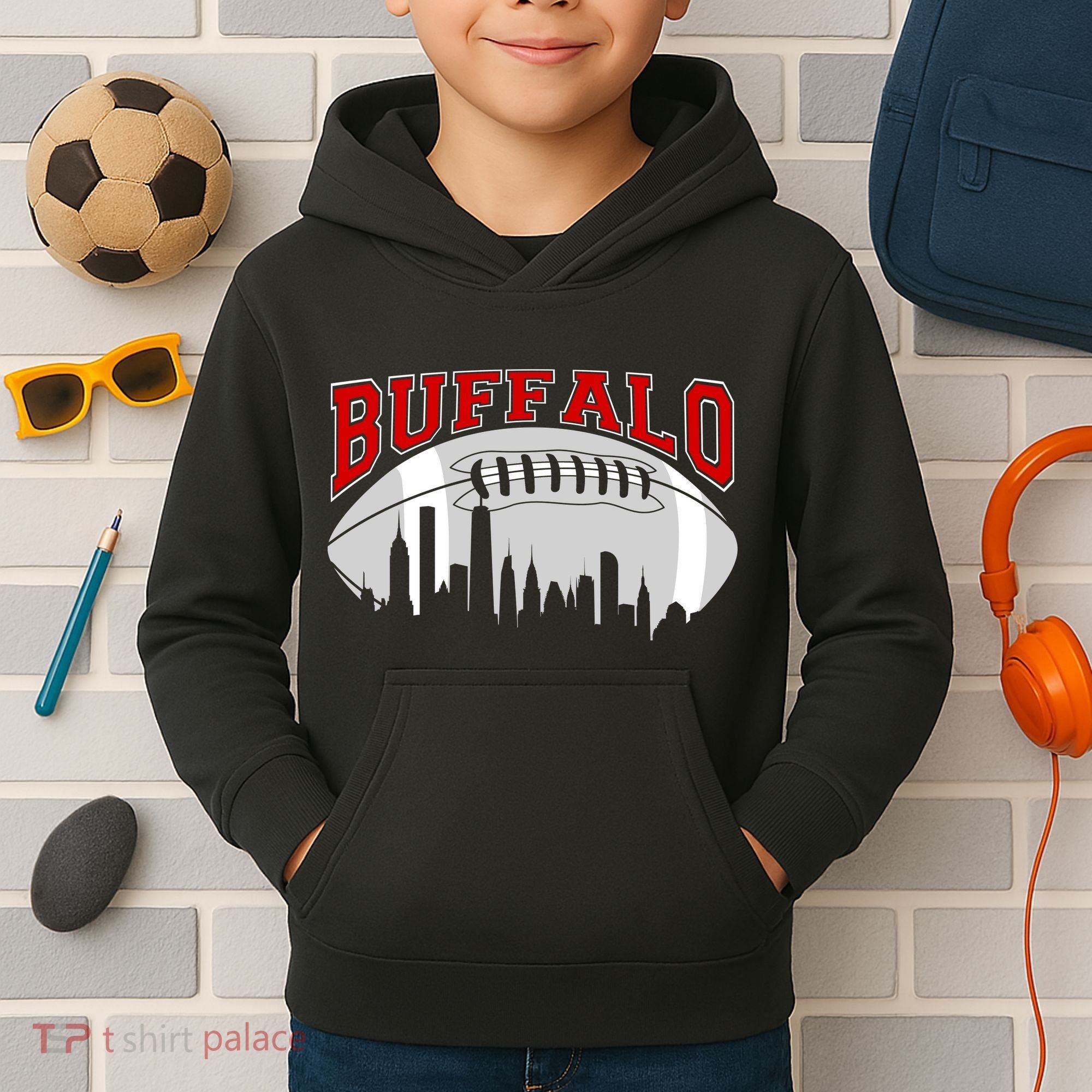Buffalo Football Fan City Skyline Kids Hoodie