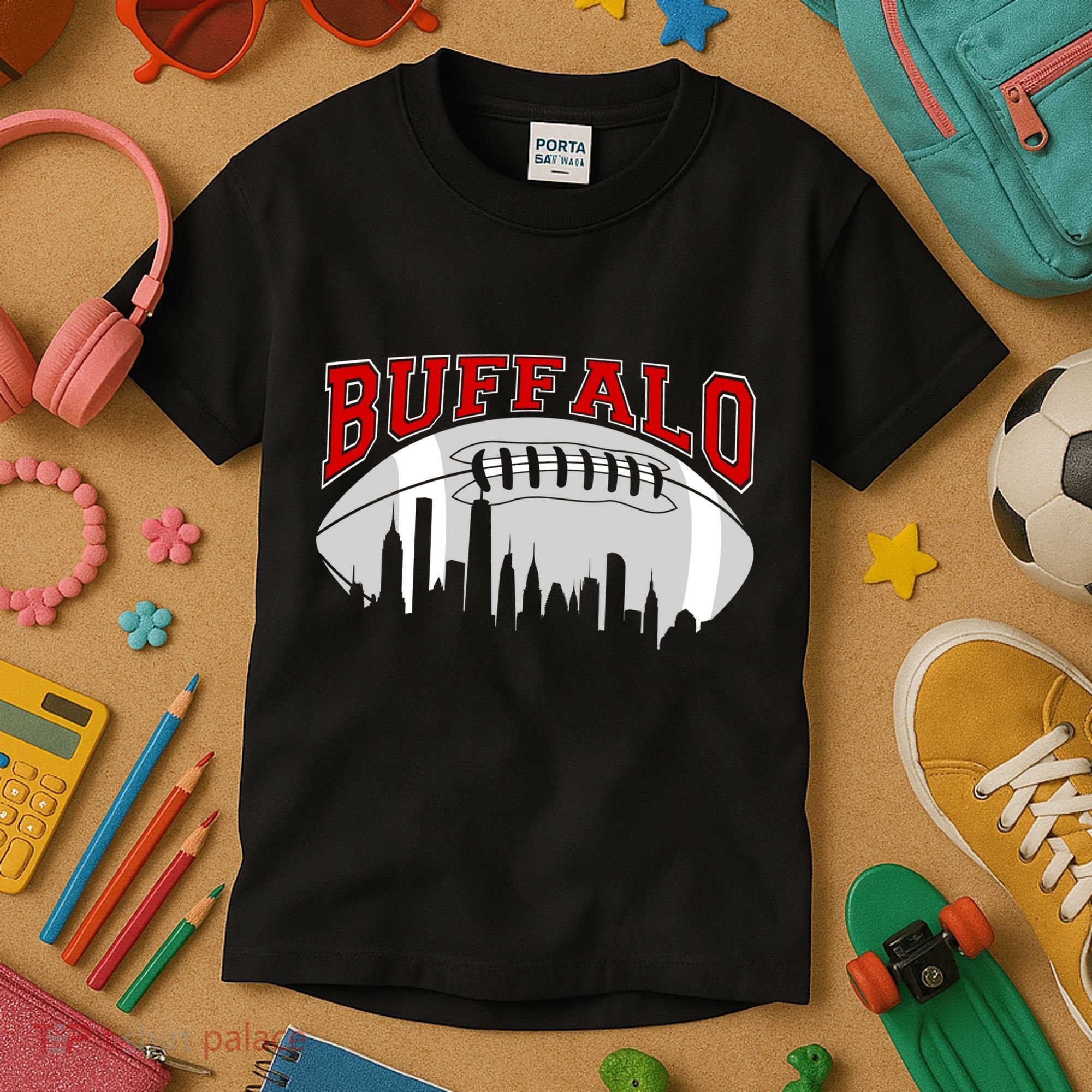 Buffalo Football Fan City Skyline Kids T-Shirt