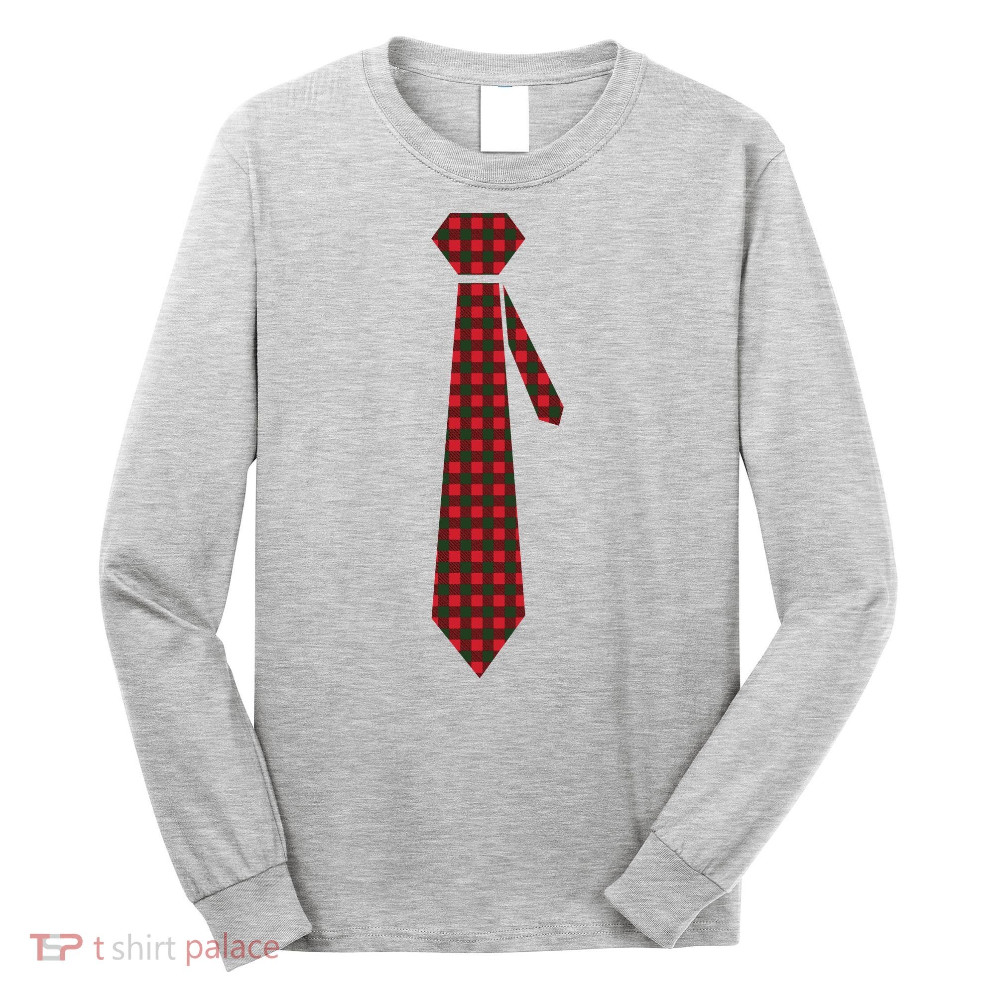 Buffalo Plaid Christmas Tie Long Sleeve Shirt
