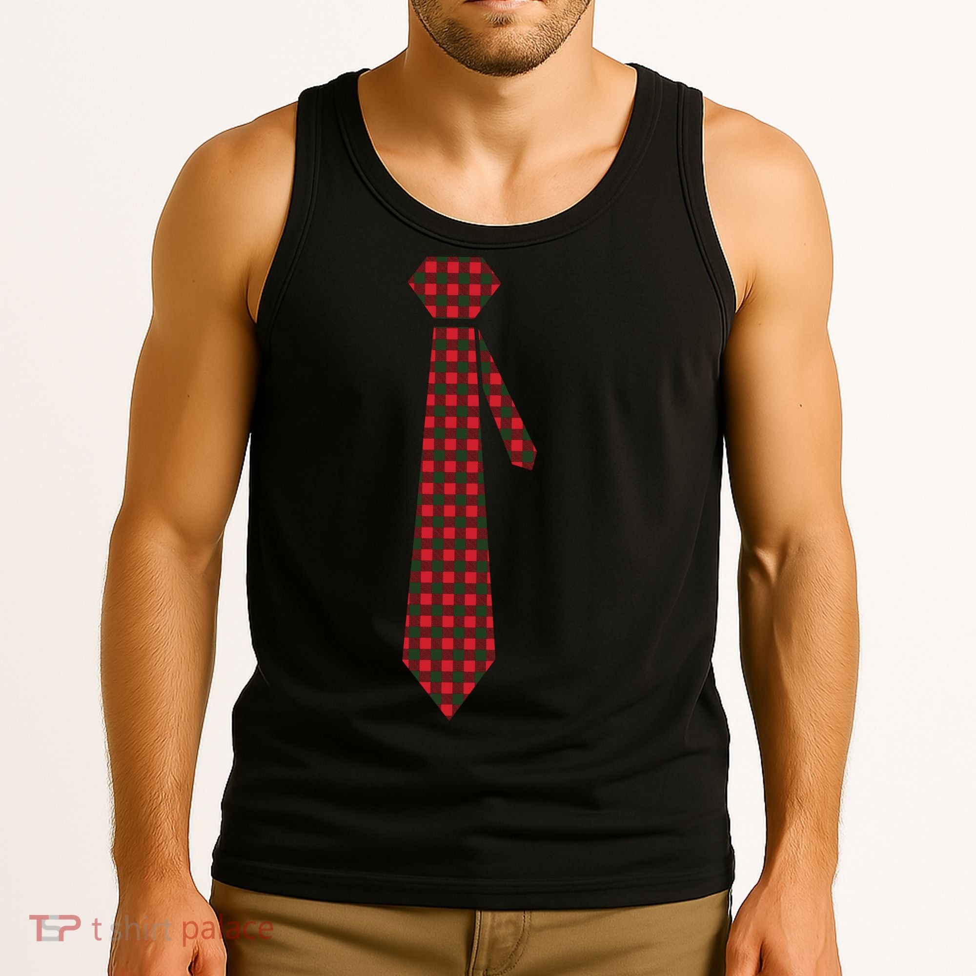 Buffalo Plaid Christmas Tie Tank Top