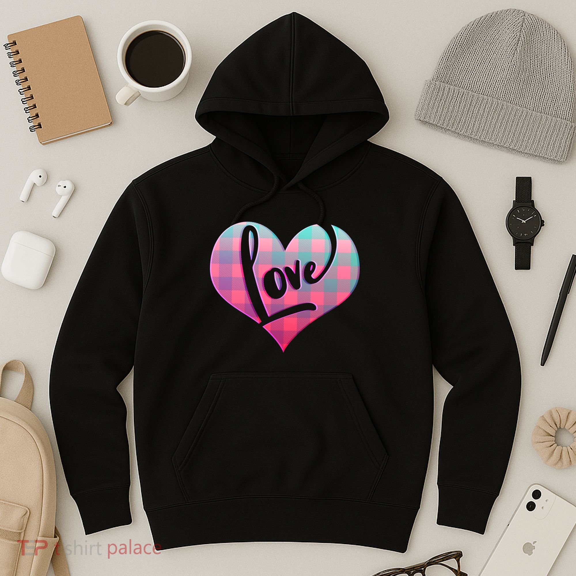 Buffalo Plaid Love Heart Valentines Day Hoodie