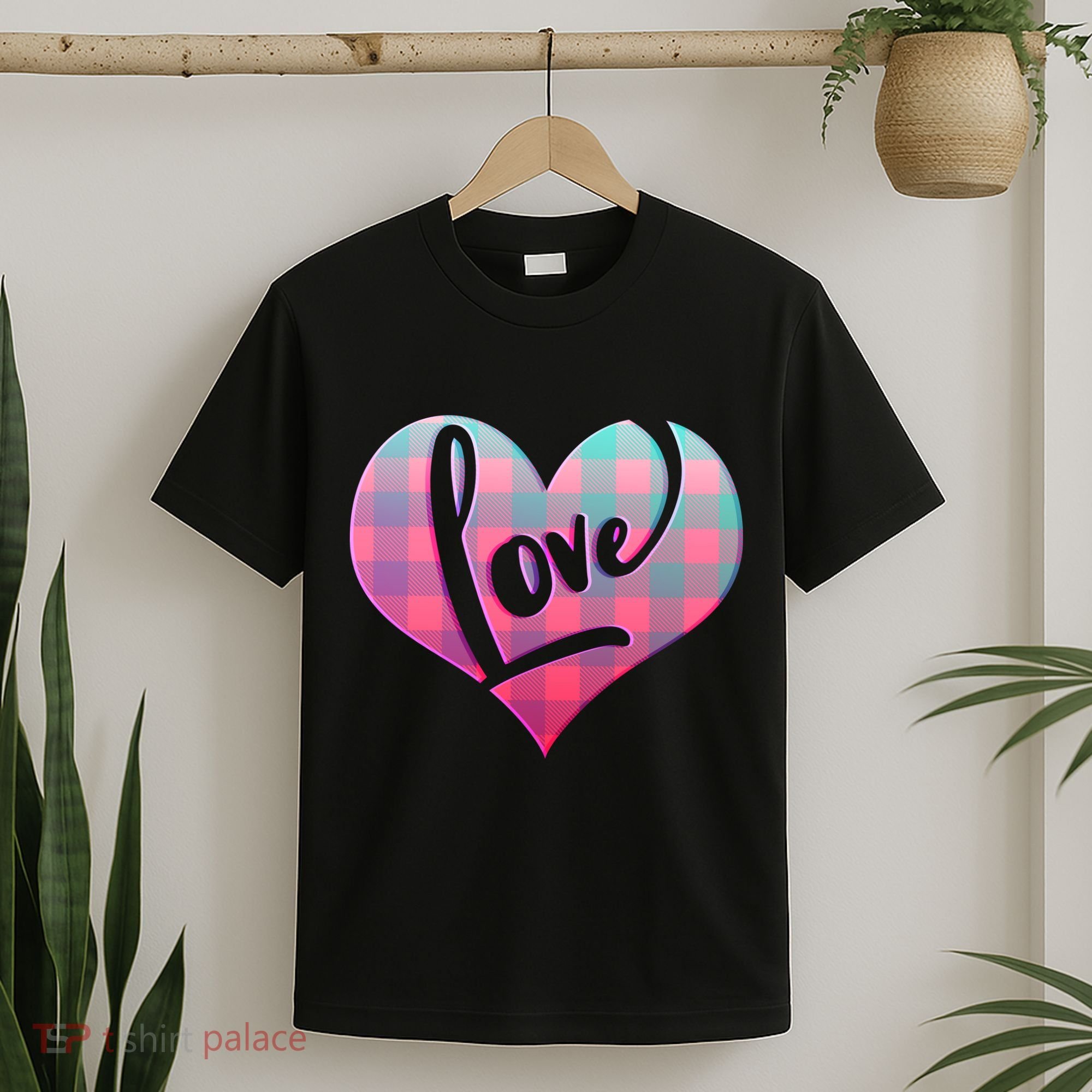 Buffalo Plaid Love Heart Valentines Day T-Shirt