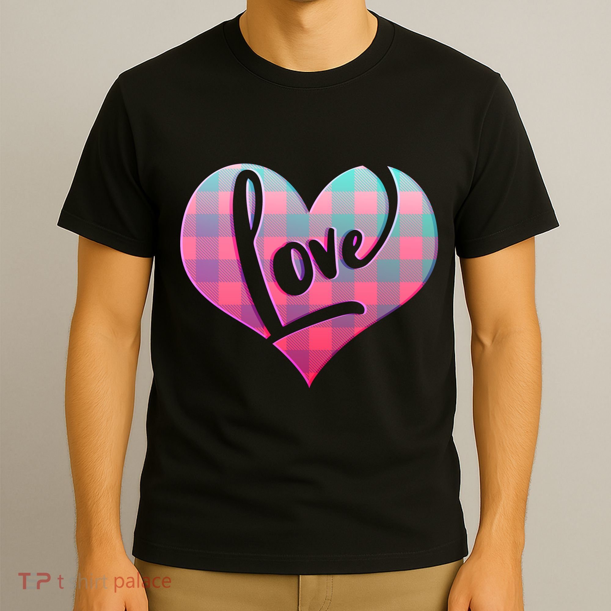 Buffalo Plaid Love Heart Valentines Day T-Shirt