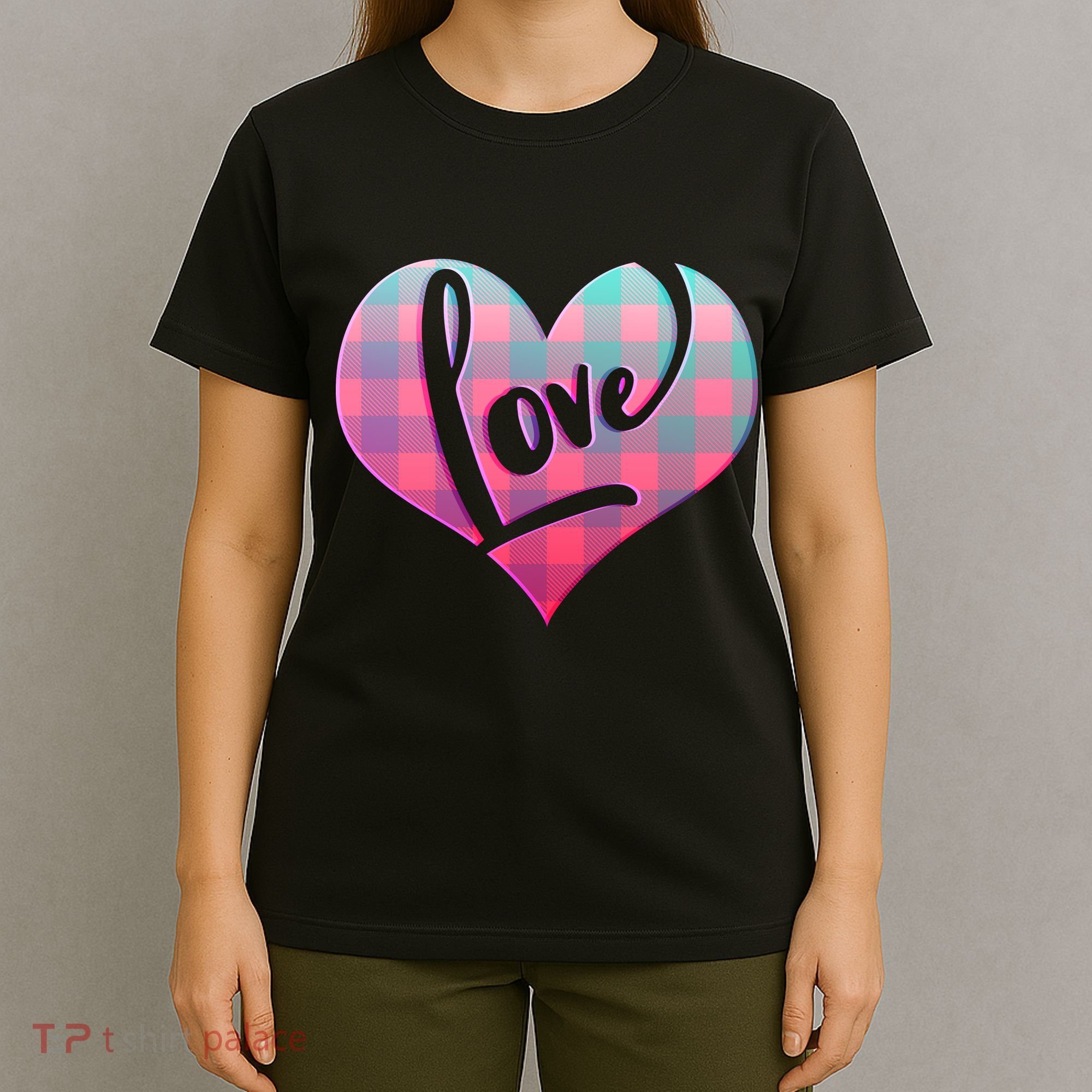 Buffalo Plaid Love Heart Valentines Day T-Shirt