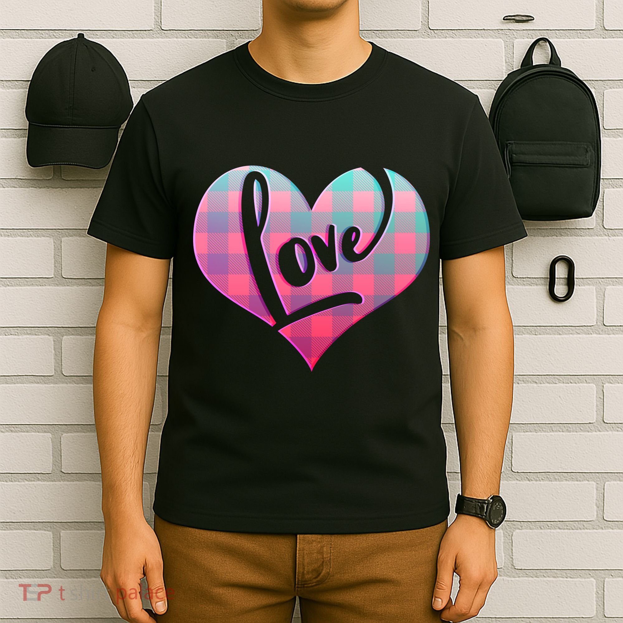 Buffalo Plaid Love Heart Valentines Day T-Shirt