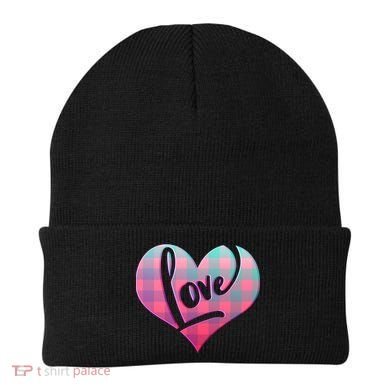 Buffalo Plaid Love Heart Valentines Day Beanie