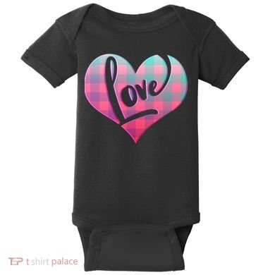 Buffalo Plaid Love Heart Valentines Day Baby Bodysuit