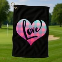Buffalo Plaid Love Heart Valentines Day Golf Towel thumb 1