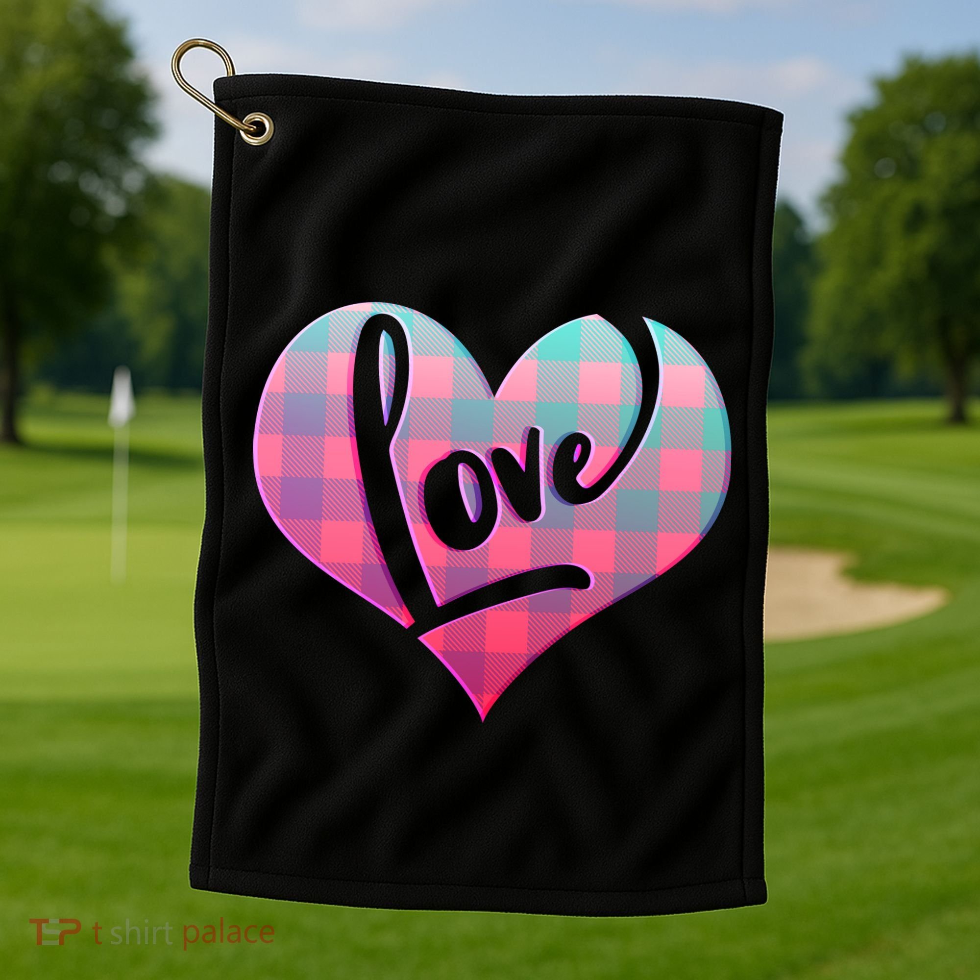 Buffalo Plaid Love Heart Valentines Day Golf Towel