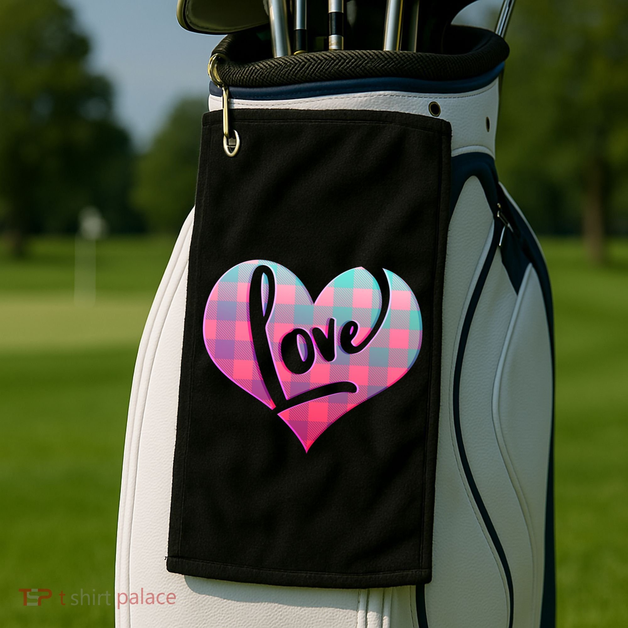 Buffalo Plaid Love Heart Valentines Day Golf Towel