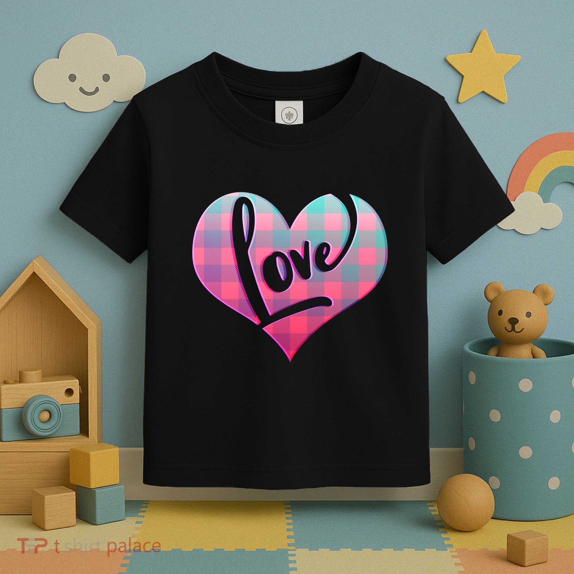 Buffalo Plaid Love Heart Valentines Day Toddler T-Shirt