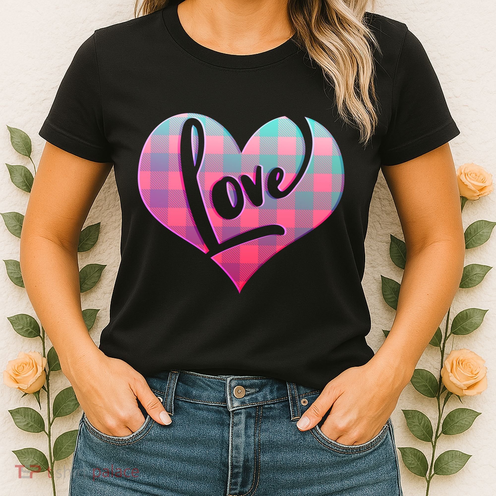 Buffalo Plaid Love Heart Valentines Day Women's T-Shirt