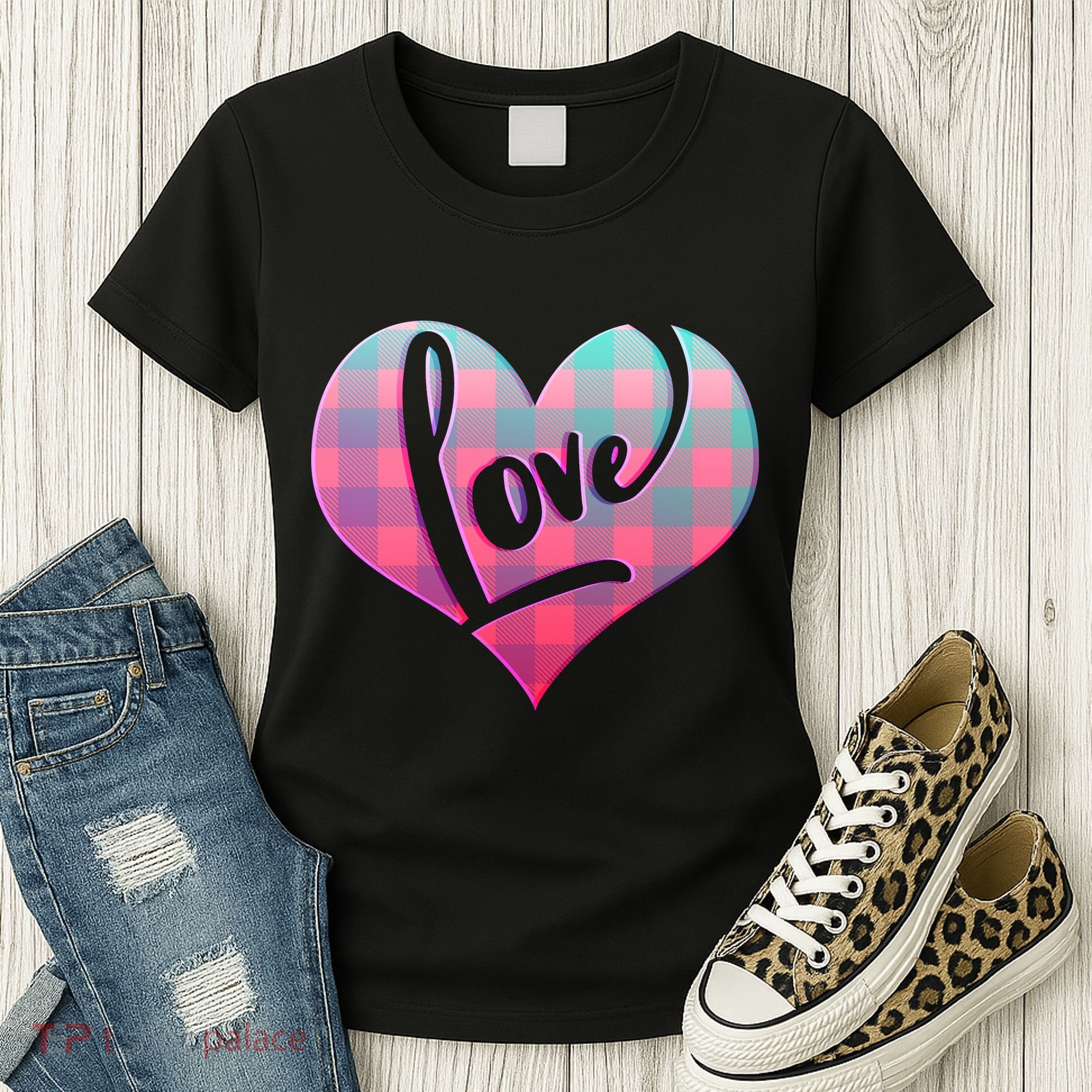Buffalo Plaid Love Heart Valentines Day Women's T-Shirt