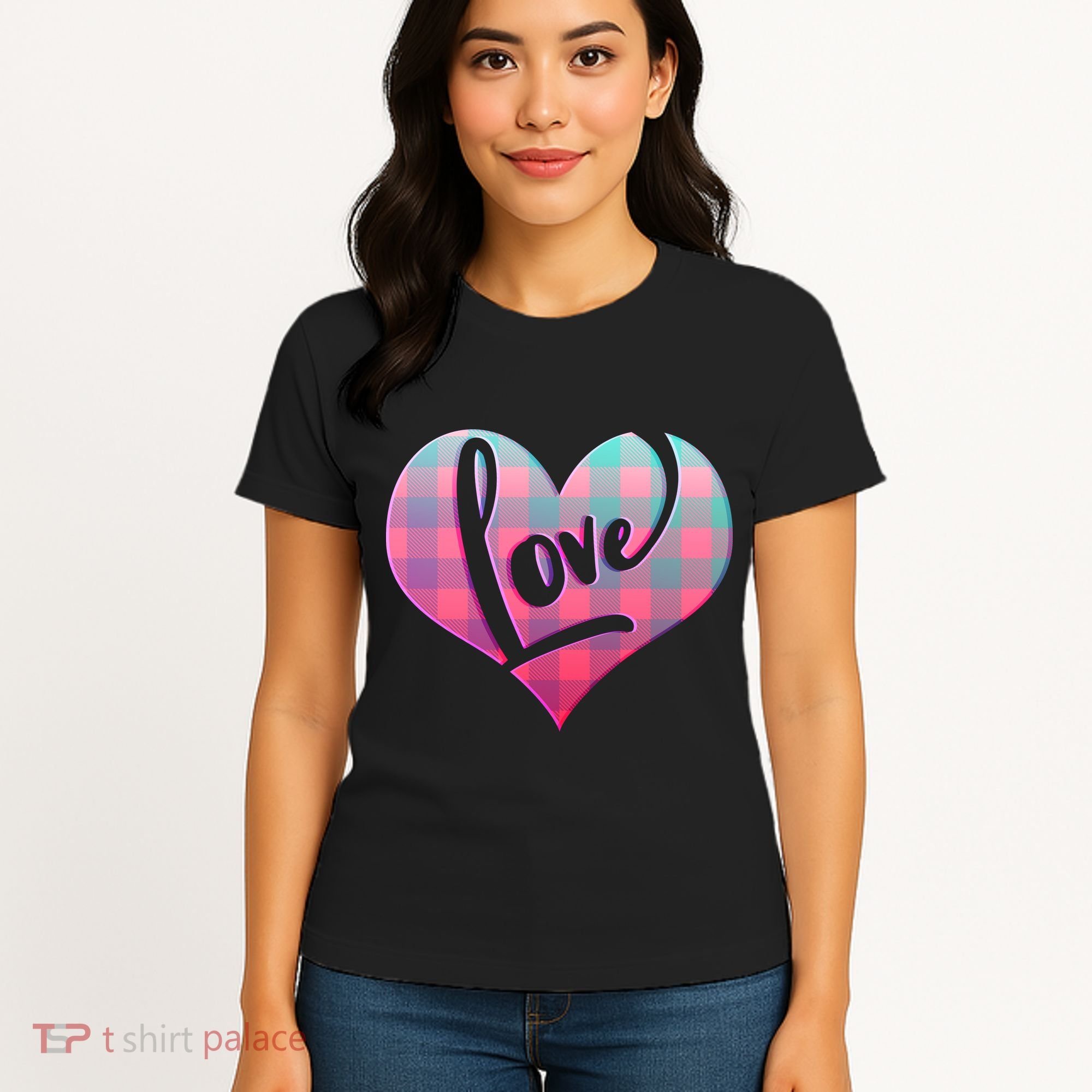 Buffalo Plaid Love Heart Valentines Day Women's T-Shirt