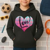 Buffalo Plaid Love Heart Valentines Day Kids Hoodie thumb 2