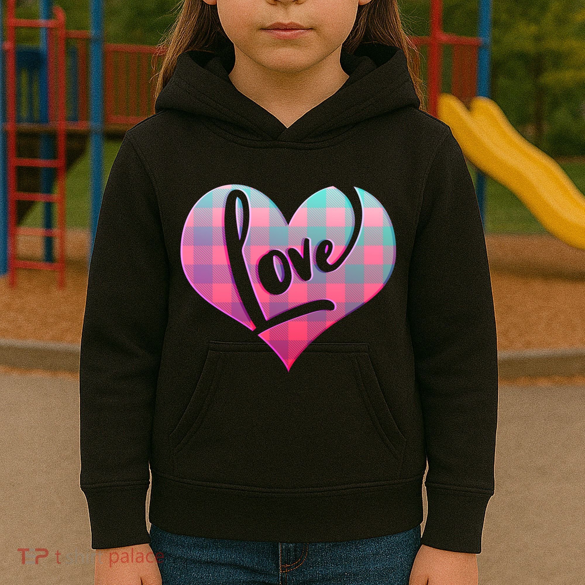 Buffalo Plaid Love Heart Valentines Day Kids Hoodie