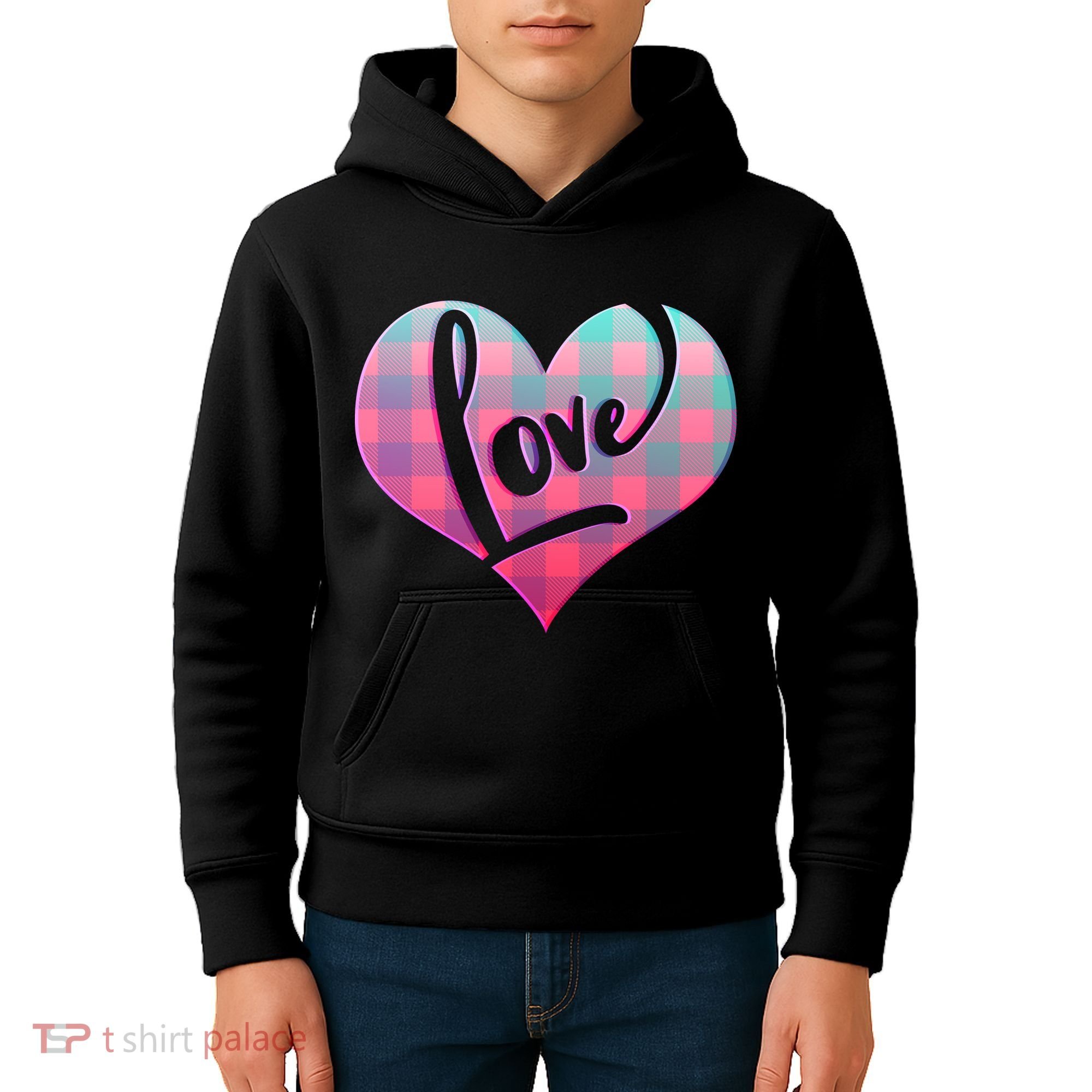 Buffalo Plaid Love Heart Valentines Day Kids Hoodie
