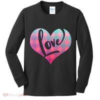 Buffalo Plaid Love Heart Valentines Day Kids Long Sleeve Shirt thumb 0