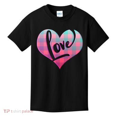 Buffalo Plaid Love Heart Valentines Day Kids T-Shirt