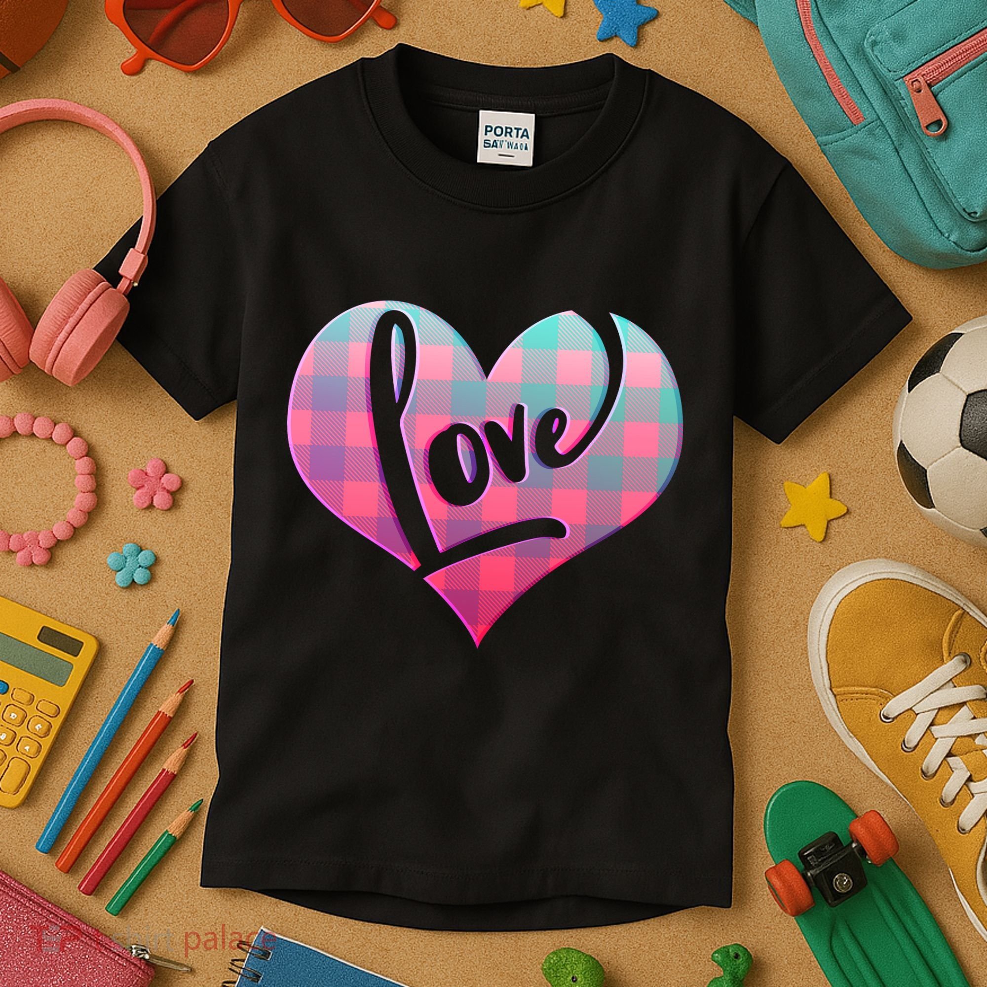 Buffalo Plaid Love Heart Valentines Day Kids T-Shirt