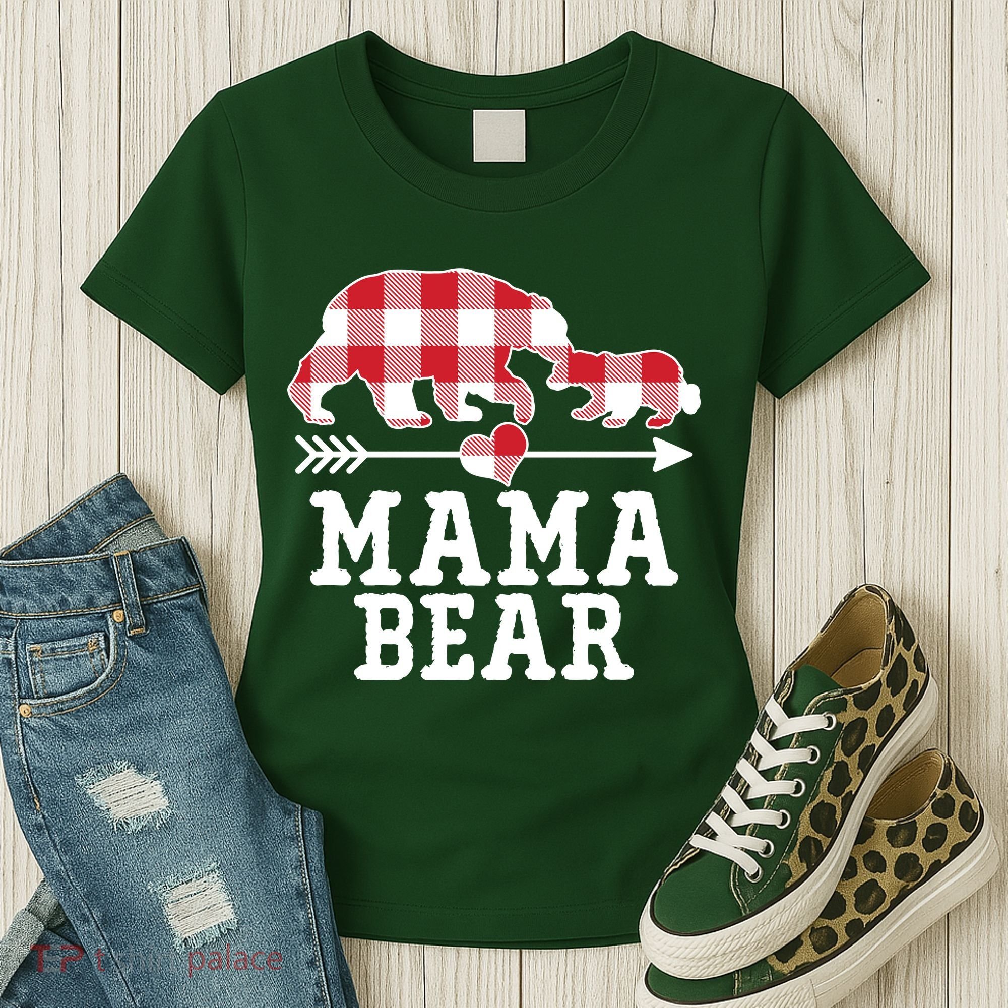 Buffalo Plaid Mama Bear Women's T-Shirt