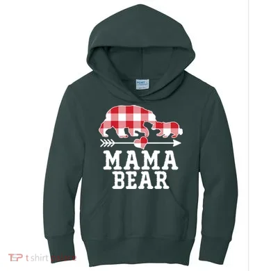 Buffalo Plaid Mama Bear Kids Hoodie