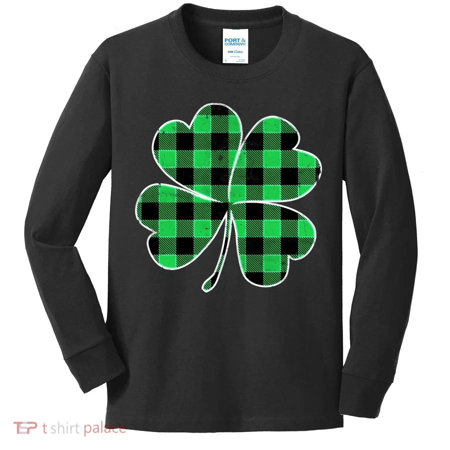 Buffalo Plaid Vintage Clover Kids Long Sleeve Shirt