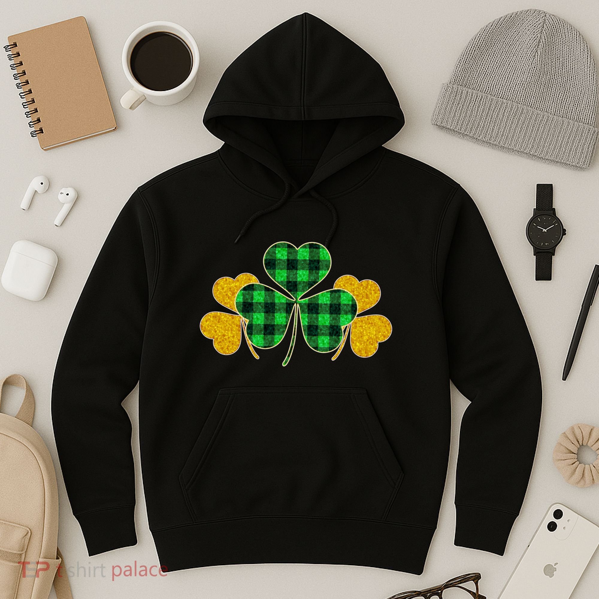 Buffalo Shamrock Plaid Irish Clovers Hoodie