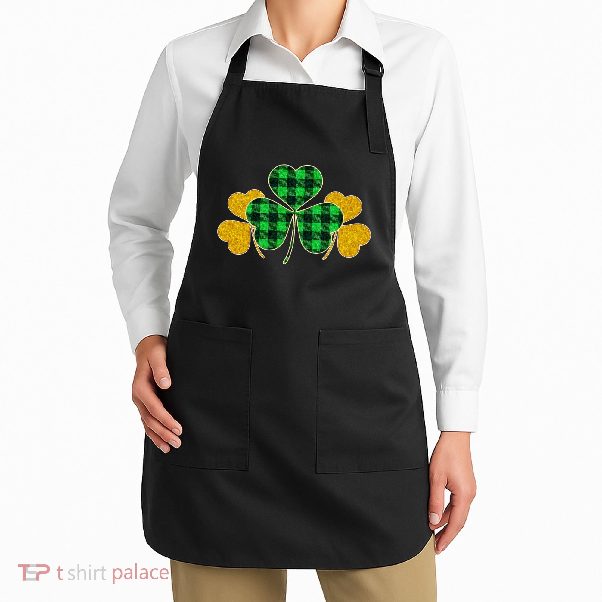 Buffalo Shamrock Plaid Irish Clovers Apron