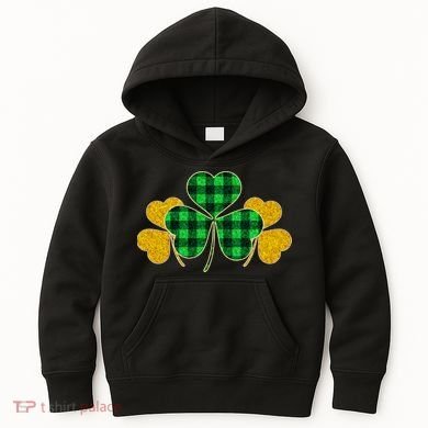 Buffalo Shamrock Plaid Irish Clovers Kids Hoodie