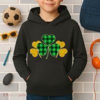 Buffalo Shamrock Plaid Irish Clovers Kids Hoodie thumb 2