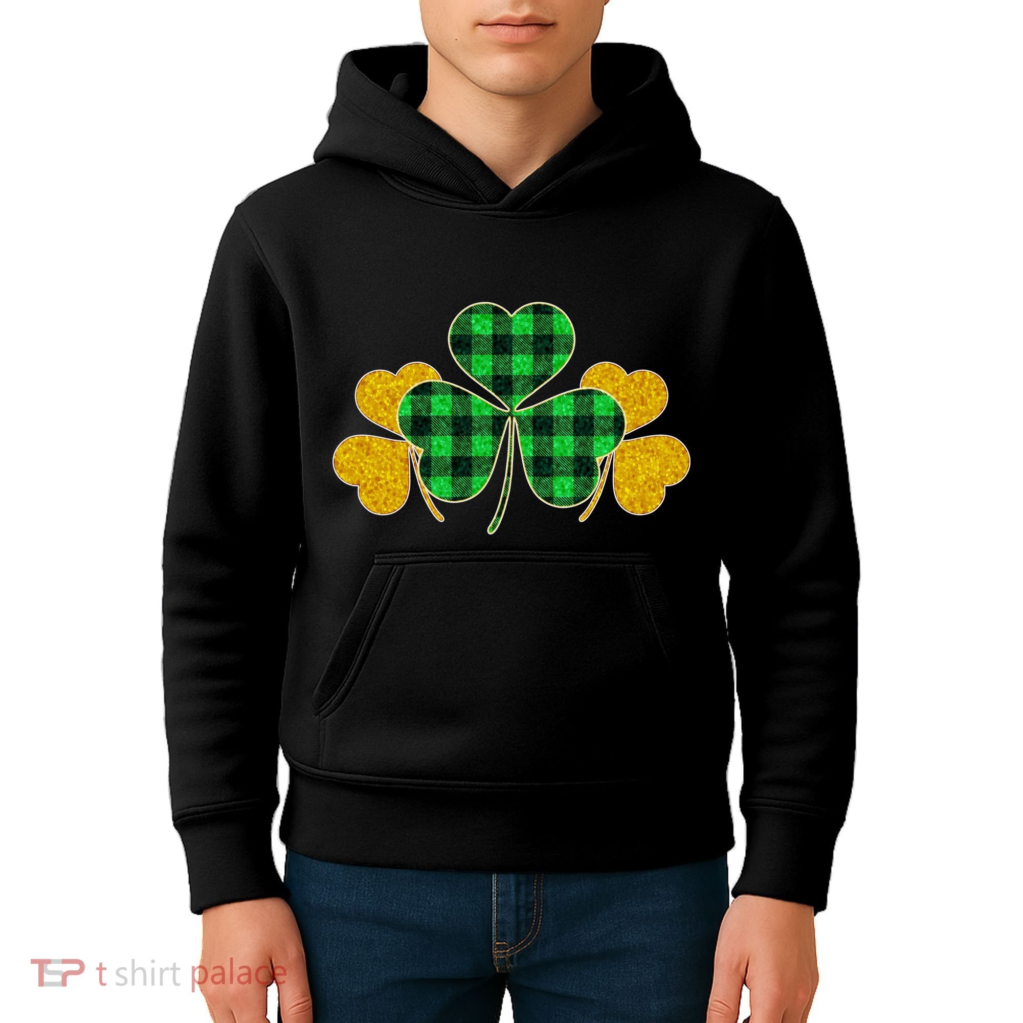 Buffalo Shamrock Plaid Irish Clovers Kids Hoodie