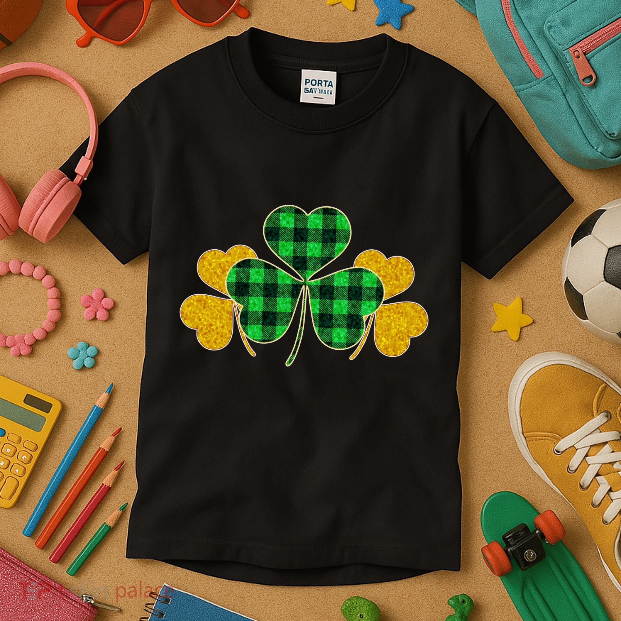 Buffalo Shamrock Plaid Irish Clovers Kids T-Shirt