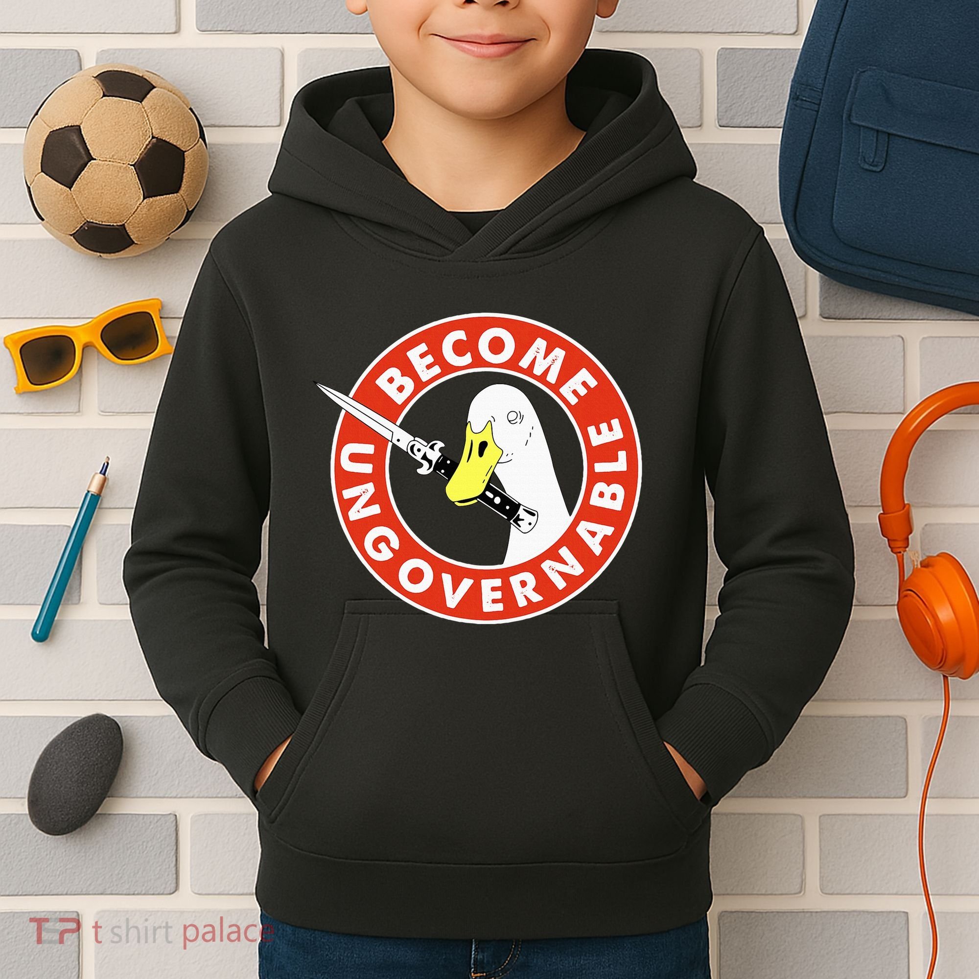 Become Ungovernable Goose Knife Funny Quote Kids Hoodie