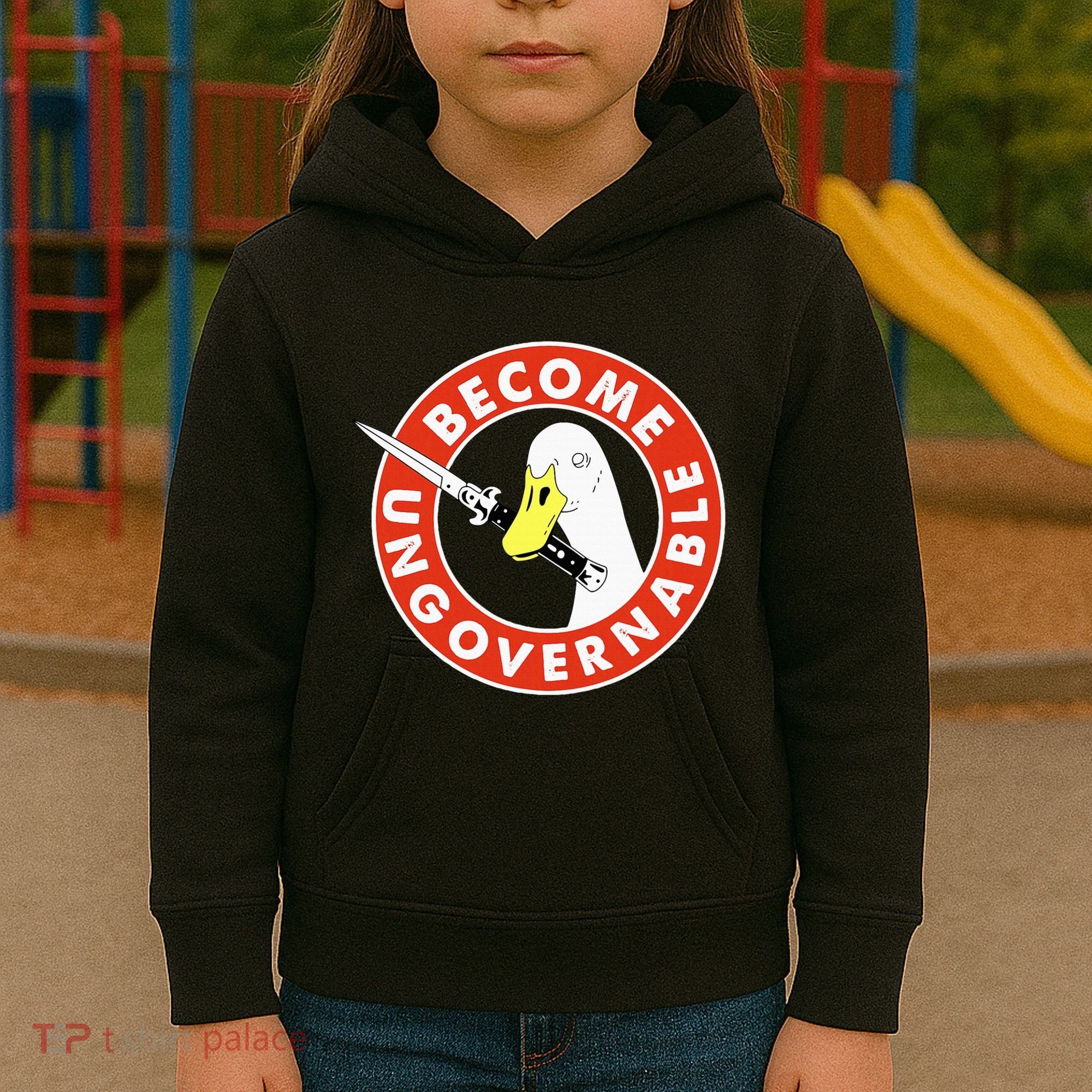 Become Ungovernable Goose Knife Funny Quote Kids Hoodie